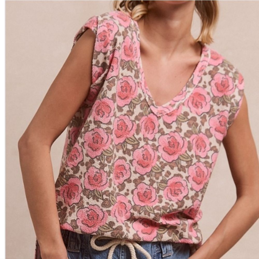BiBi Pink Floral Knit Tank Top